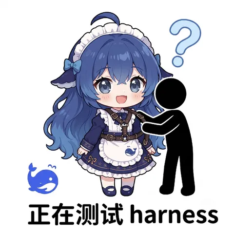 deepseek娘被小黑人扶着测 harness，笑着把问号挂在脸上