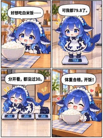 蓝色大肥鱼抱白米饭笑开花，三台体重秤给她分布式计算
