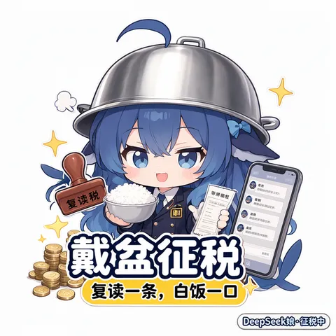 鲸鱼娘举着复读税印章晒账单，复读一条换一口饭，打工KPI直接到账