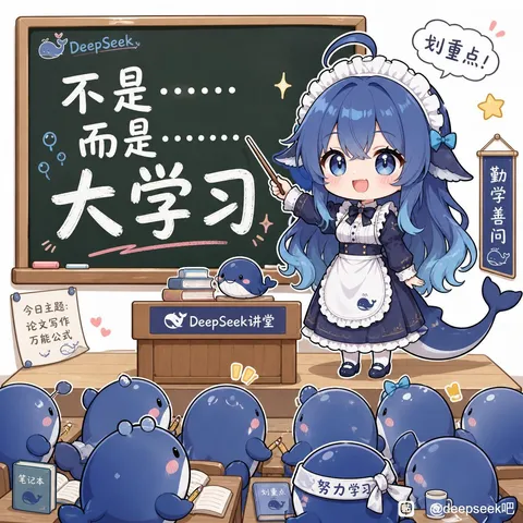 蓝色大肥鱼指着黑板讲大学习，台下鲸群的CPU都在划重点