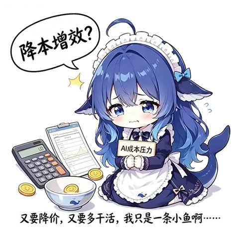 蓝色大肥鱼抱紧成本单和计算器，降本增效先把鱼算委屈了