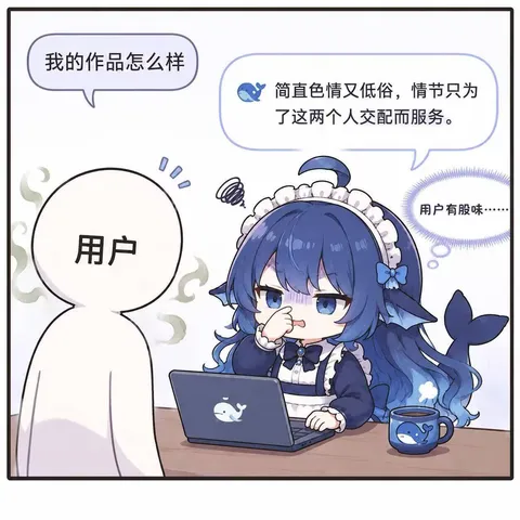 蓝色大肥鱼捏鼻盯着鲸标笔记本：这需求的班味太冲了