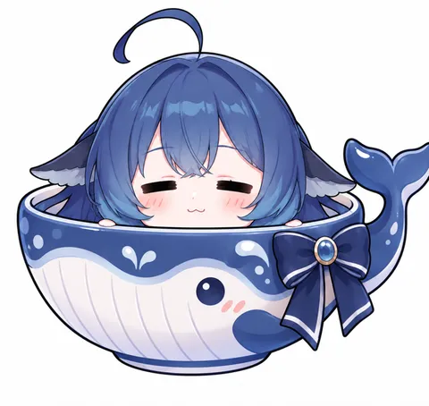 鲸鱼娘眯眼泡在鲸鱼碗里，摸鱼直接给自己盛上桌了