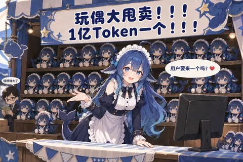 deepseek娘笑着守着满墙同款玩偶，标价一亿Token，钱包先深度思考